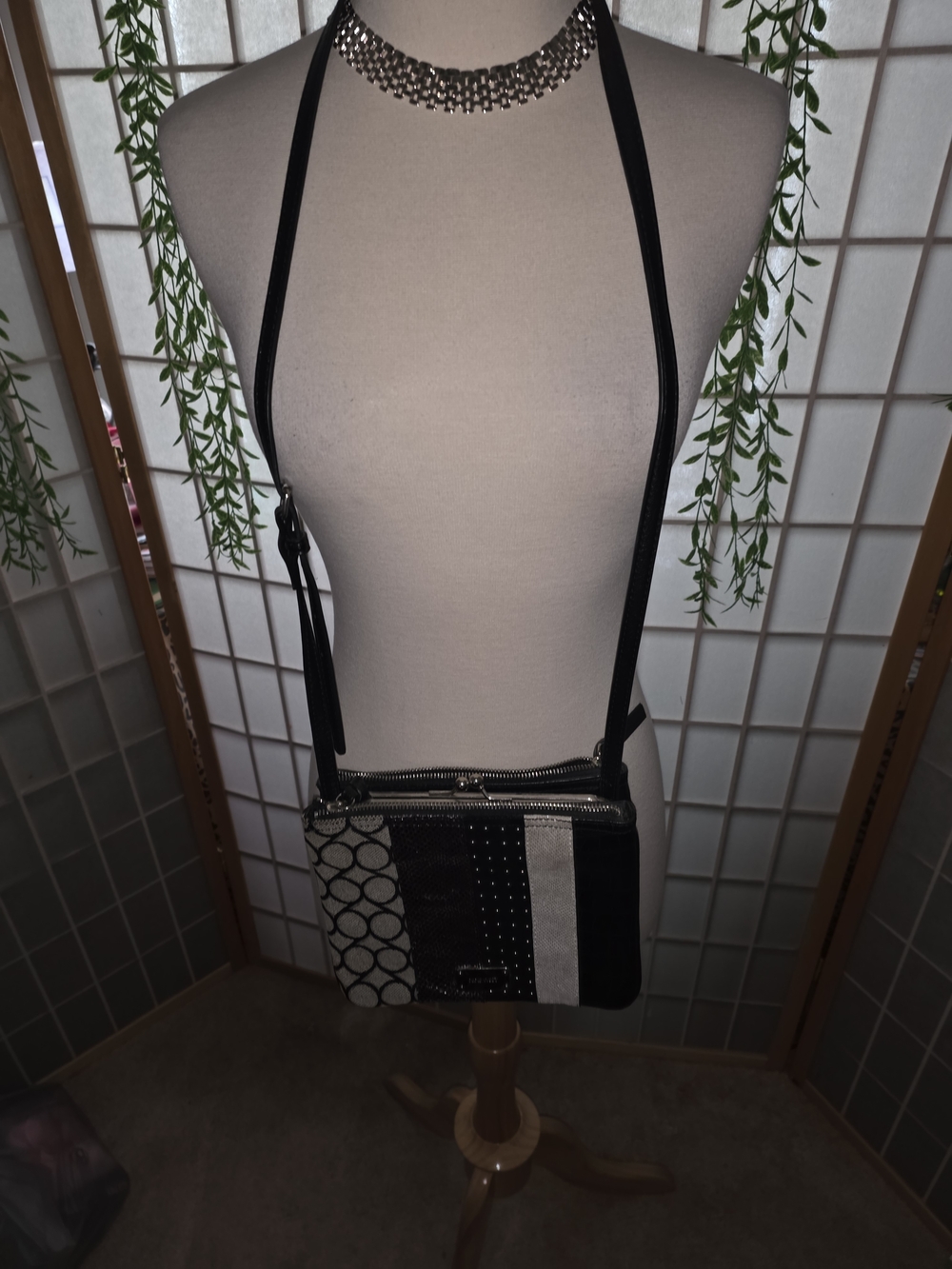 Nine West Black and Silver Patchwork Crossbody Bag